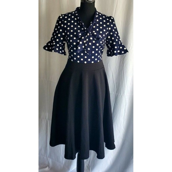 NWT RANPHEE Womens Short Sleeve Bow Tie Dress Fit and Flare Work Dress Sz Small - Picture 1 of 6